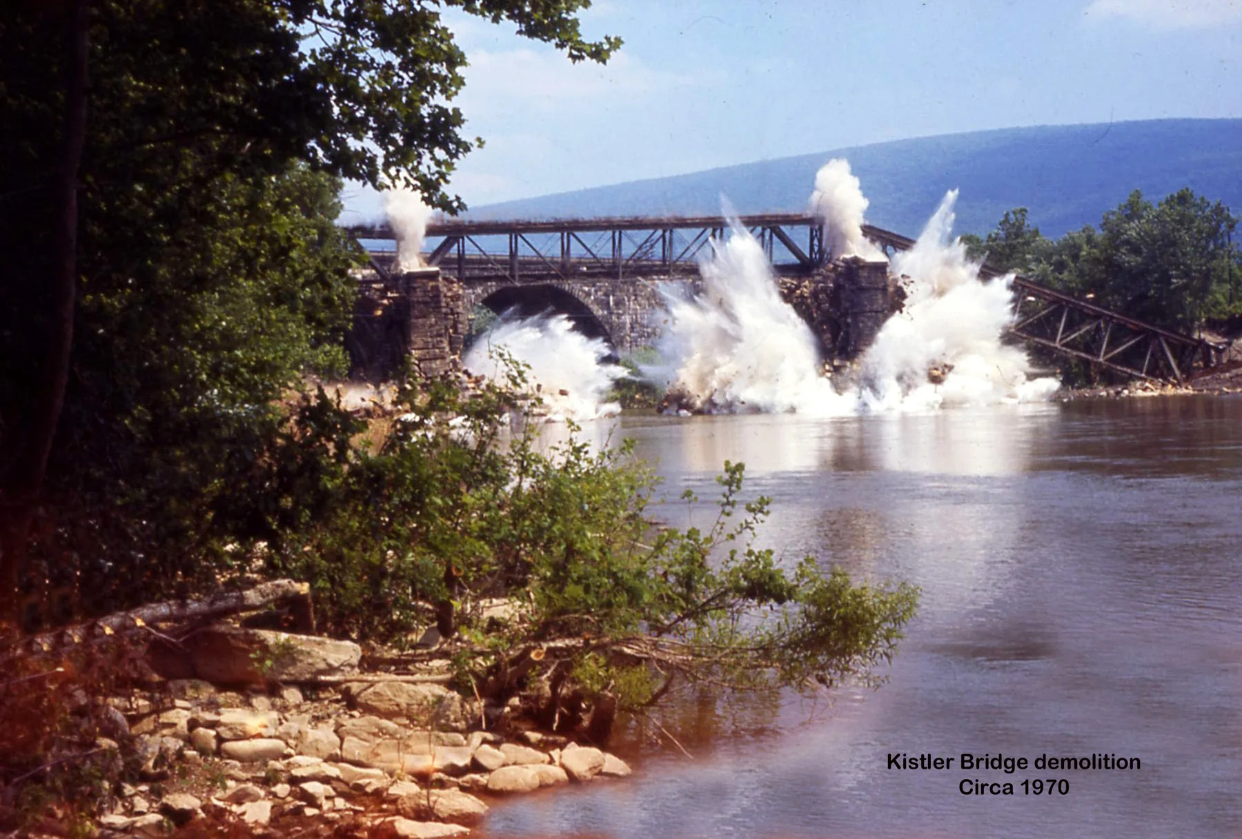 Kistler Bridge demolition, captioned circa 1970.