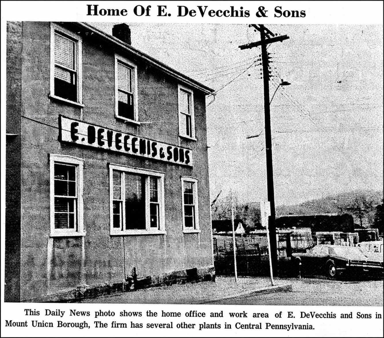 The E. DeVecchis and Sons home office and work area in Mount Union in 1967