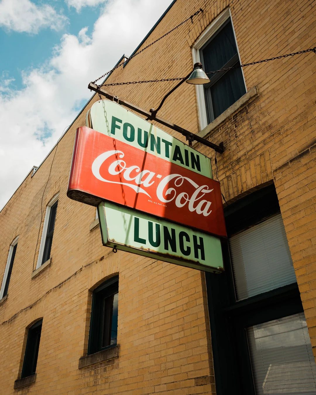 The Peduzzi Building's fountain-lunch sign