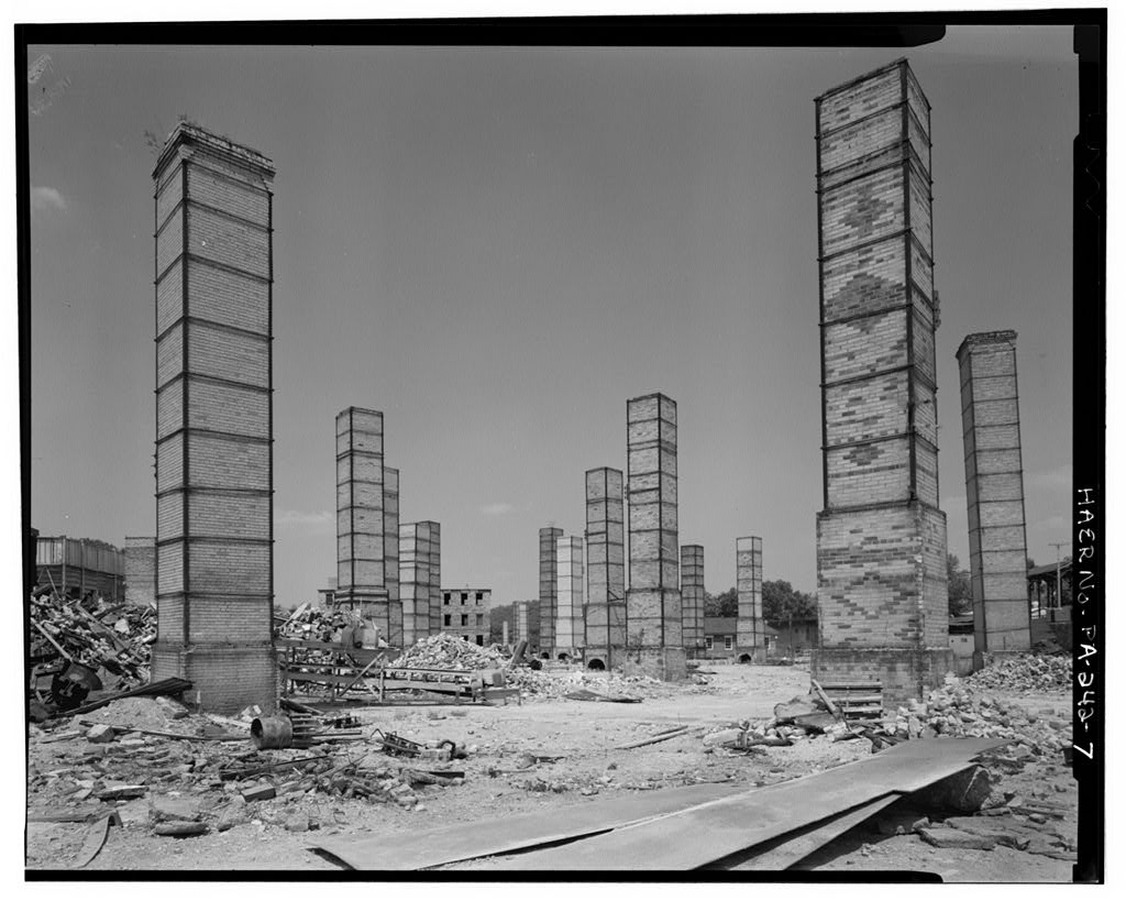 Harbison-Walker kiln stacks looking north