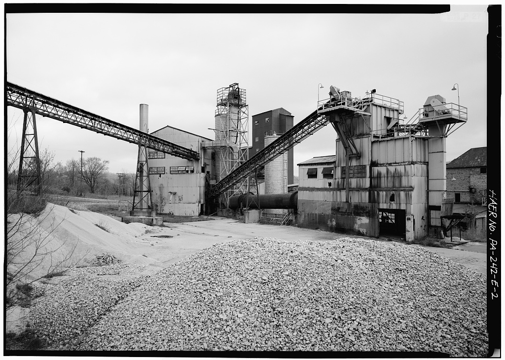 Second view of the Harbison-Walker rotary dryer and storage silos