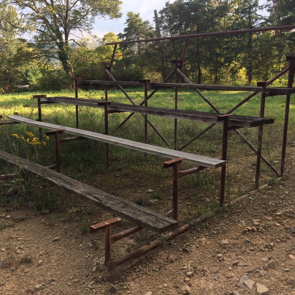Weathered wooden bleachers at Hill Valley Speedway in 2017