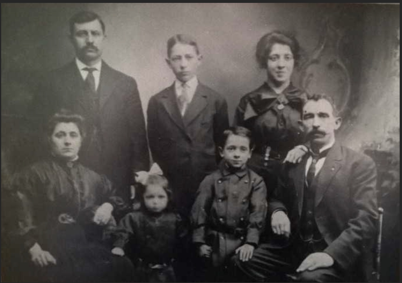 Seven people in a studio family portrait supplied with the Peduzzi collection