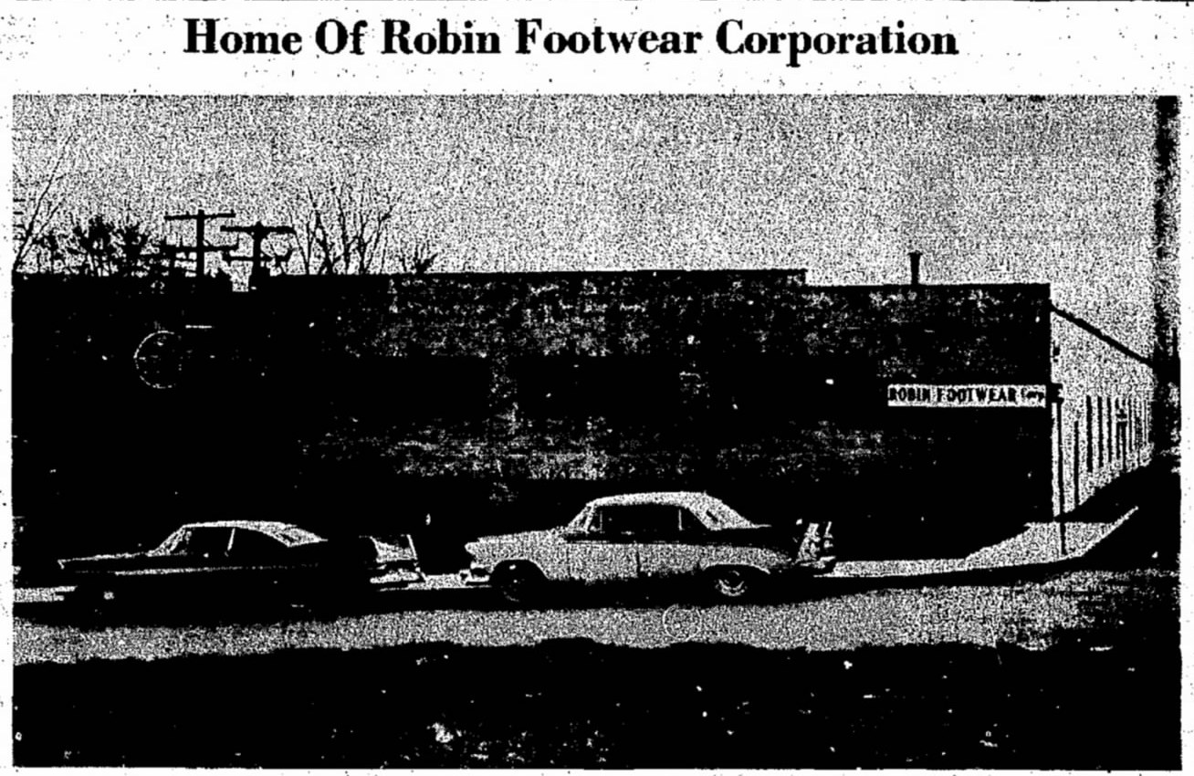 Robin Footwear factory exterior, published May 4, 1962, p. 7.