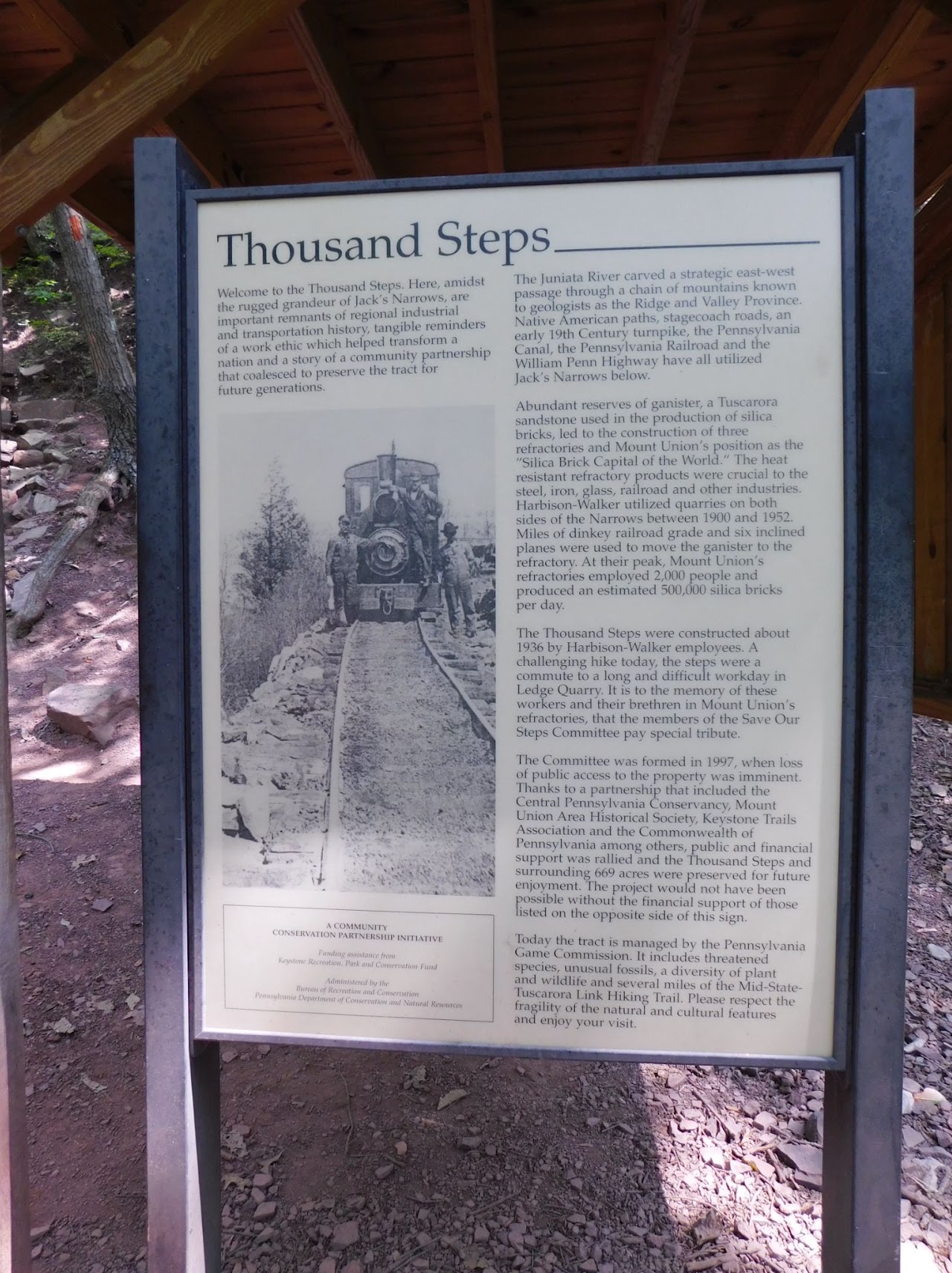 Thousand Steps historical interpretive sign at the trail