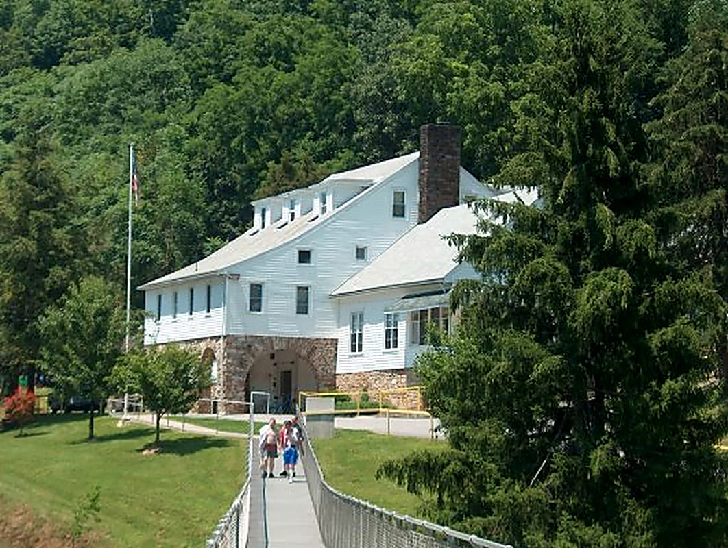 Beacon Lodge administration building viewed from the accessible footbridge
