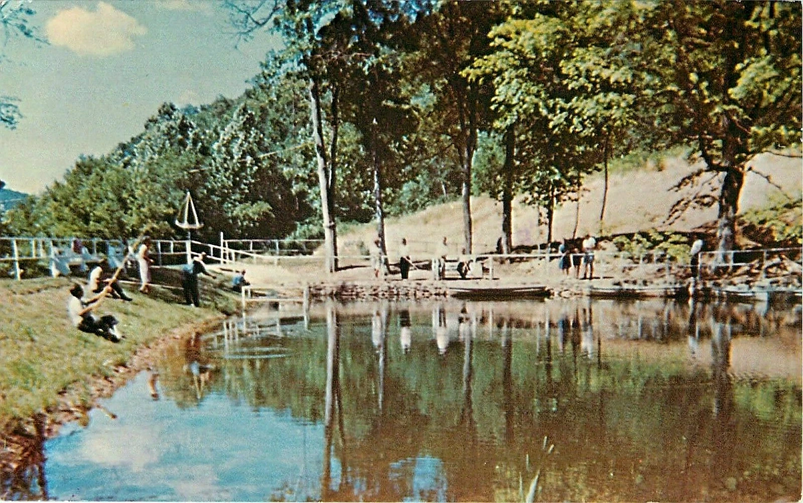 Campers gathered around the Beacon Lodge pond in 1973